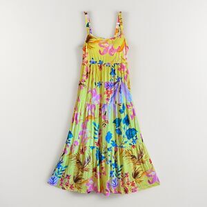 Soma WKND Soft Jersey Trapeze Maxi Dress Built-In Bra Sz XL Yellow Tropic Beach